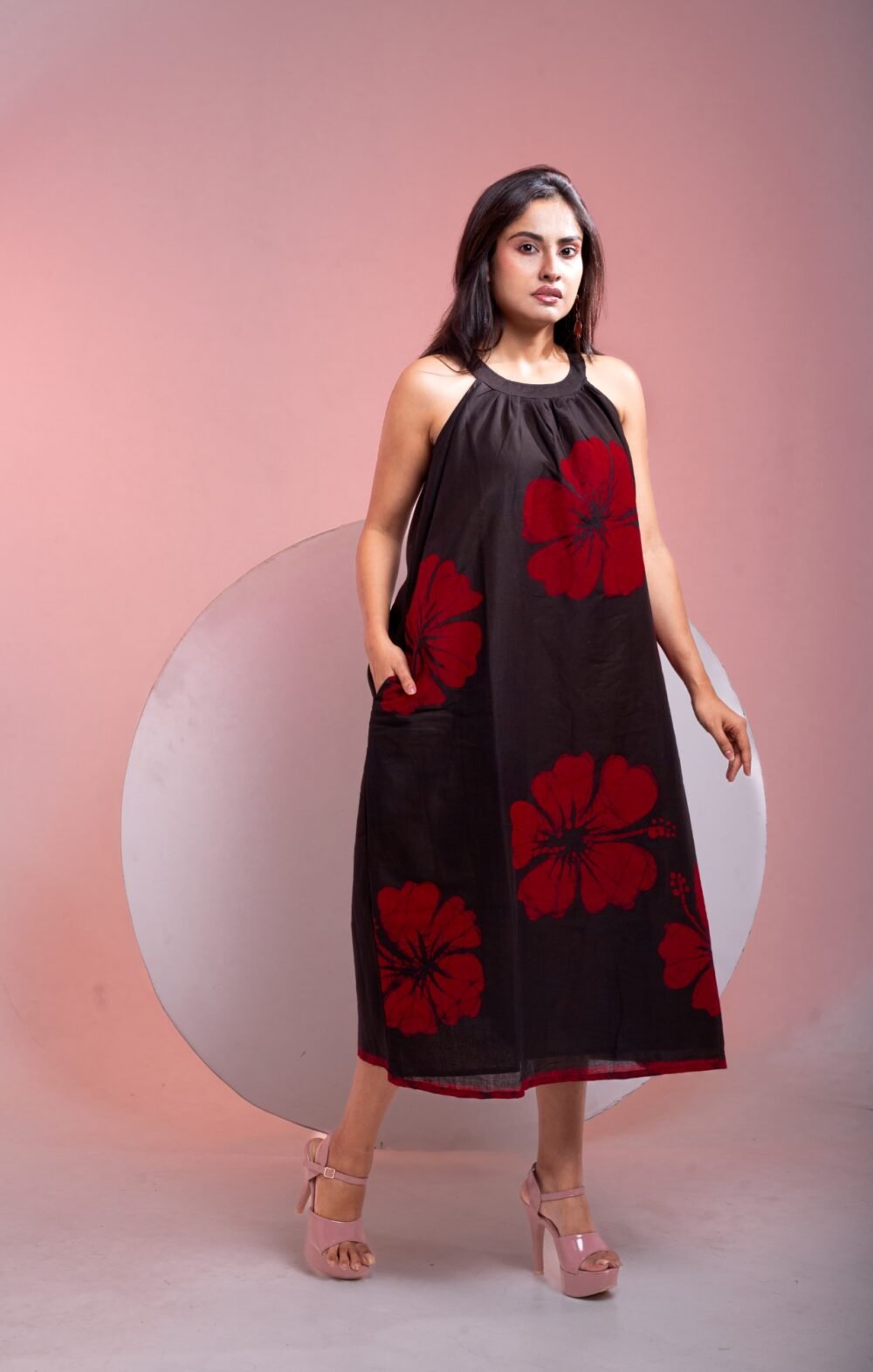 Hibiscus Hand Batik Pure Cotton Flare Dress - Image 2