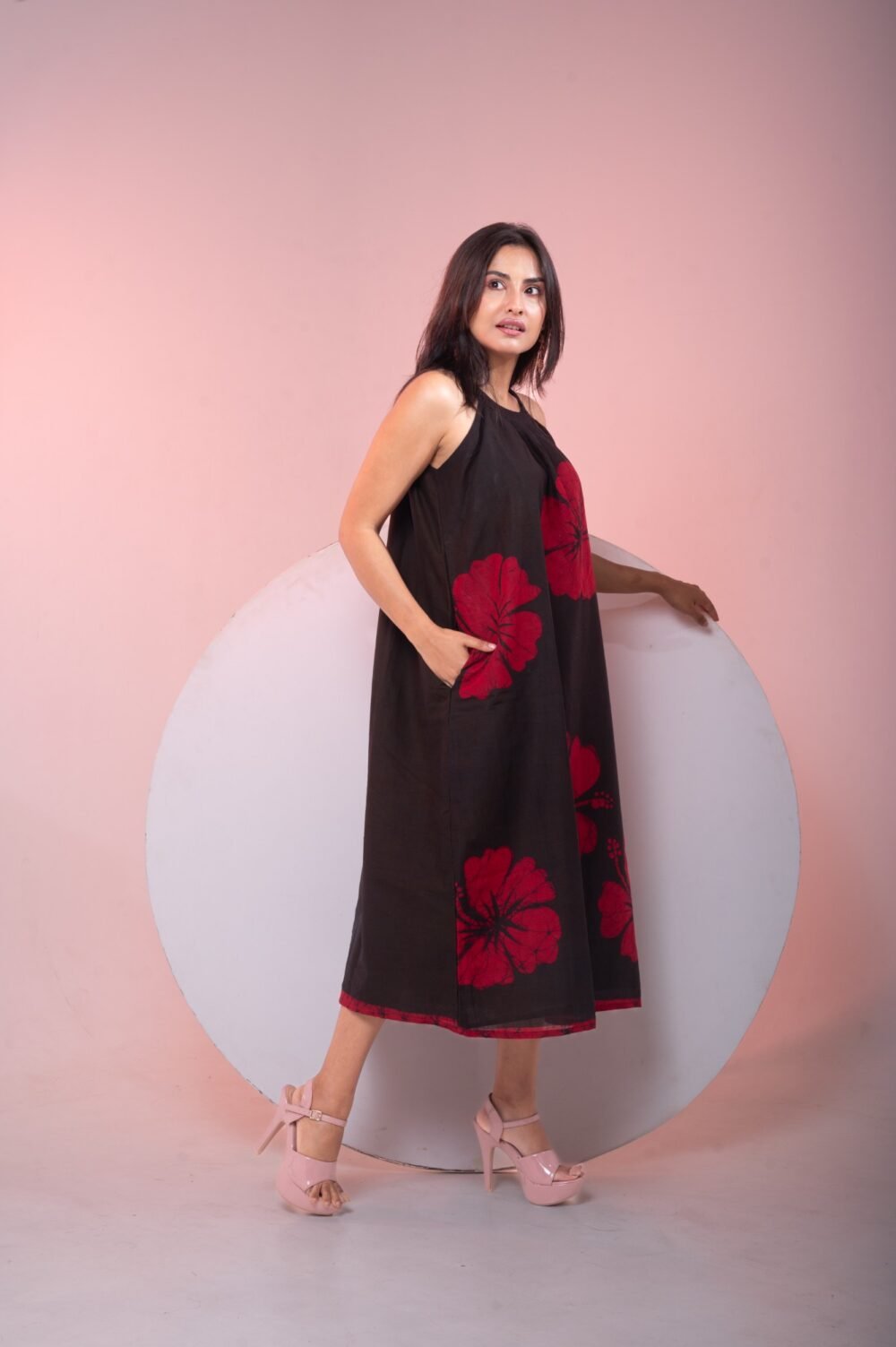 Hibiscus Hand Batik Pure Cotton Flare Dress - Image 3
