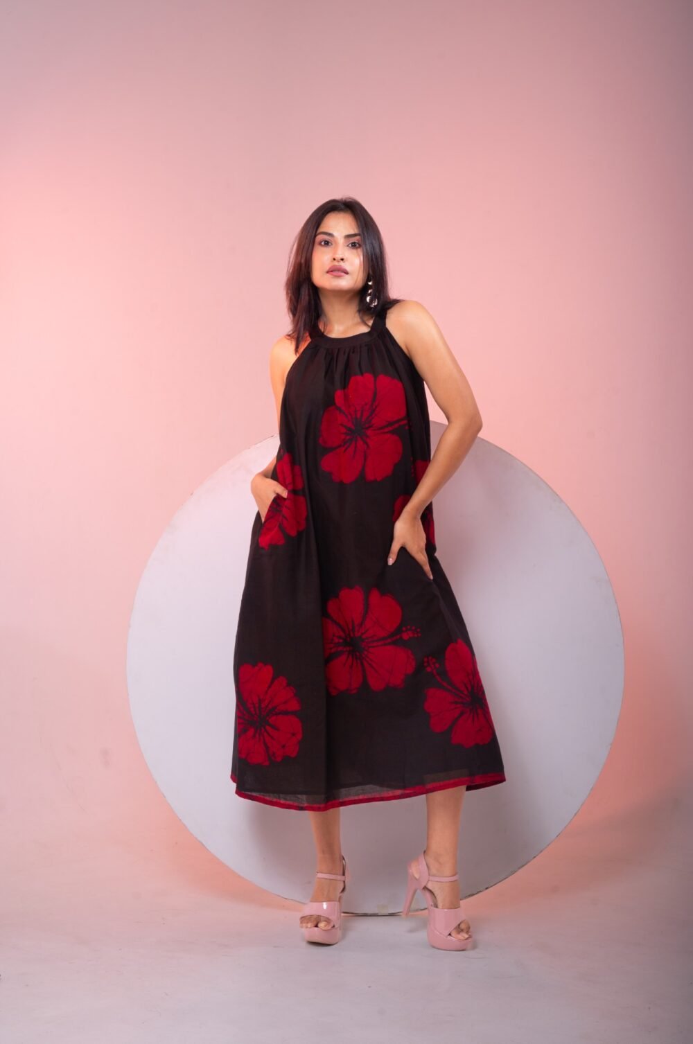 Hibiscus Hand Batik Pure Cotton Flare Dress - Image 4