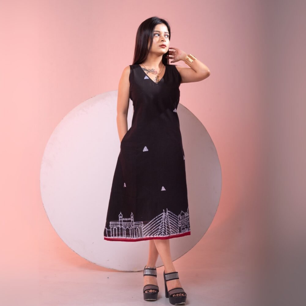 Mumbai Batik Art Pure Cotton Black Dress
