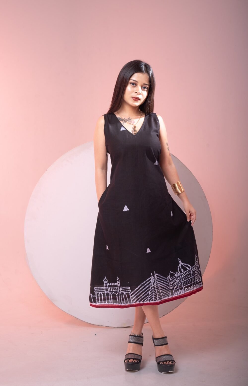 Mumbai Batik Art Pure Cotton Black Dress - Image 2