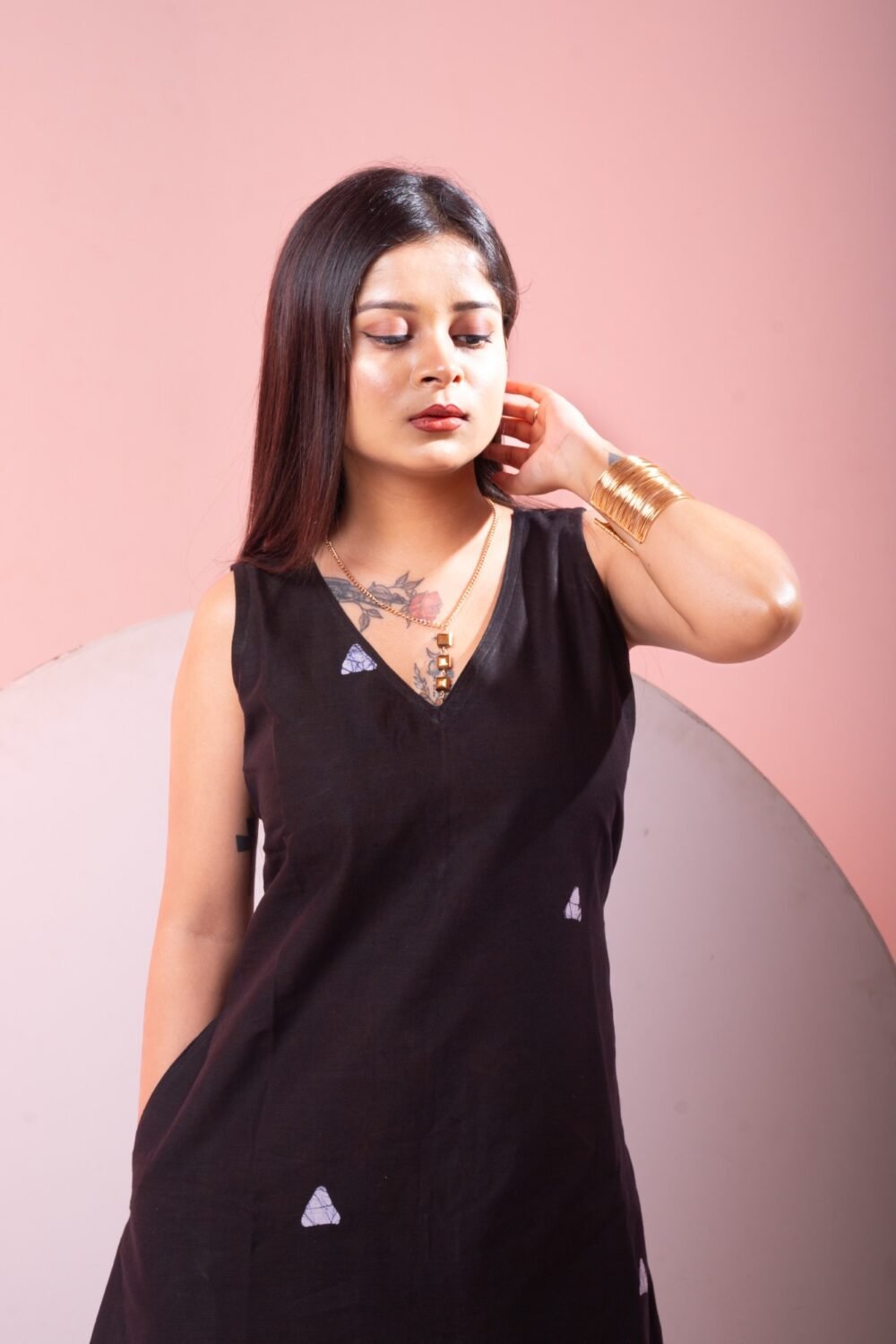 Mumbai Batik Art Pure Cotton Black Dress - Image 3