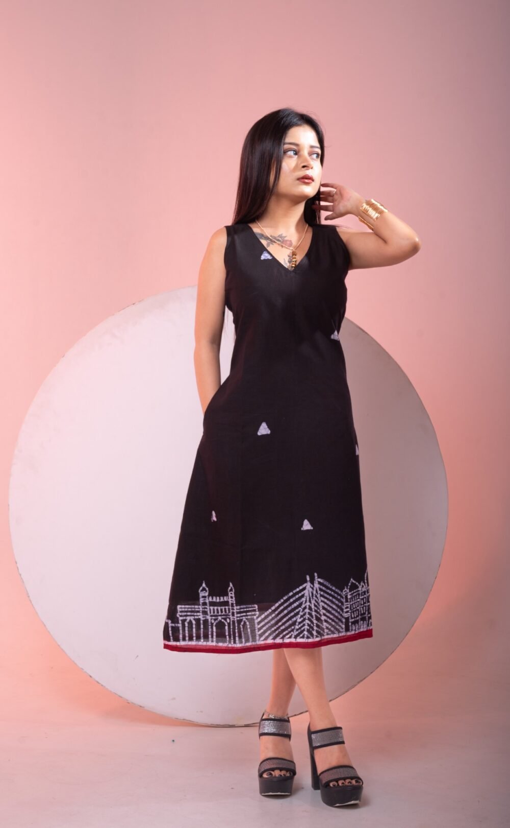 Mumbai Batik Art Pure Cotton Black Dress - Image 6