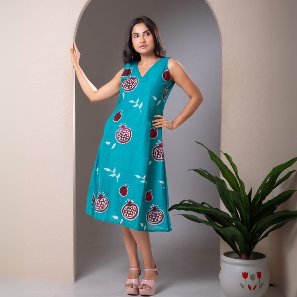 Pomegranate Hand Batik Pure Cotton Belt Dress