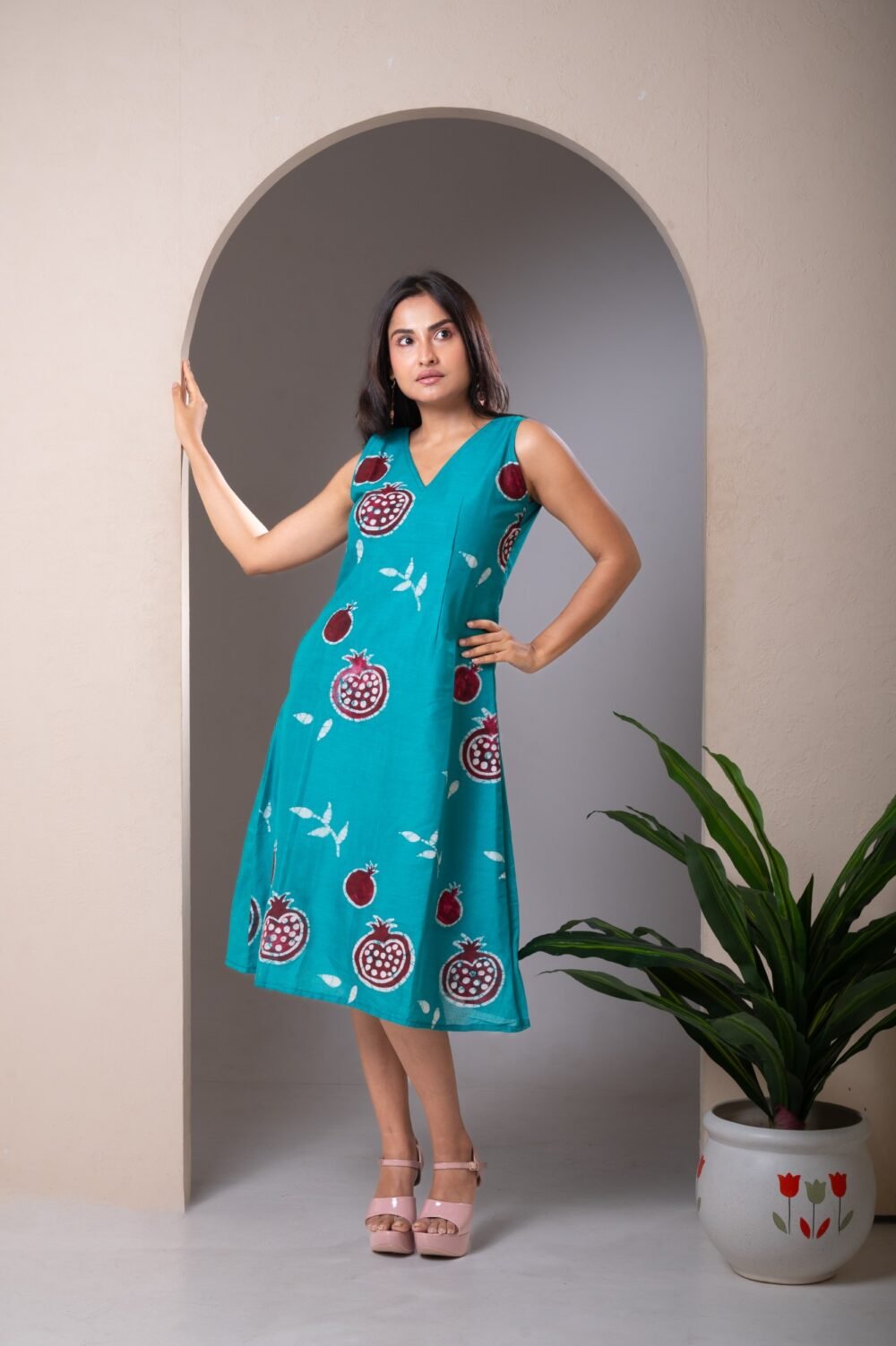 Pomegranate Hand Batik Pure Cotton Belt Dress - Image 2