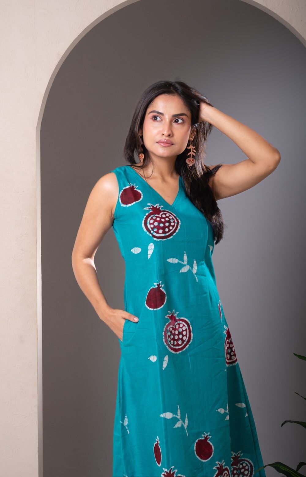 Pomegranate Hand Batik Pure Cotton Belt Dress - Image 5