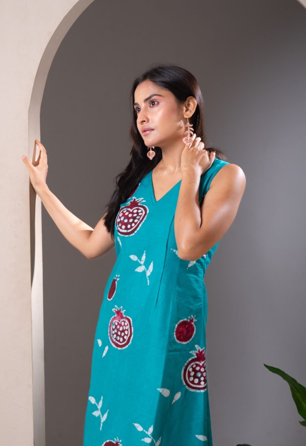 Pomegranate Hand Batik Pure Cotton Belt Dress - Image 7