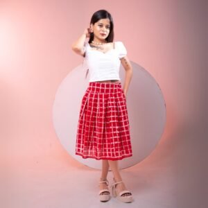 Red Checks Hand Batik Pure Cotton Skirt