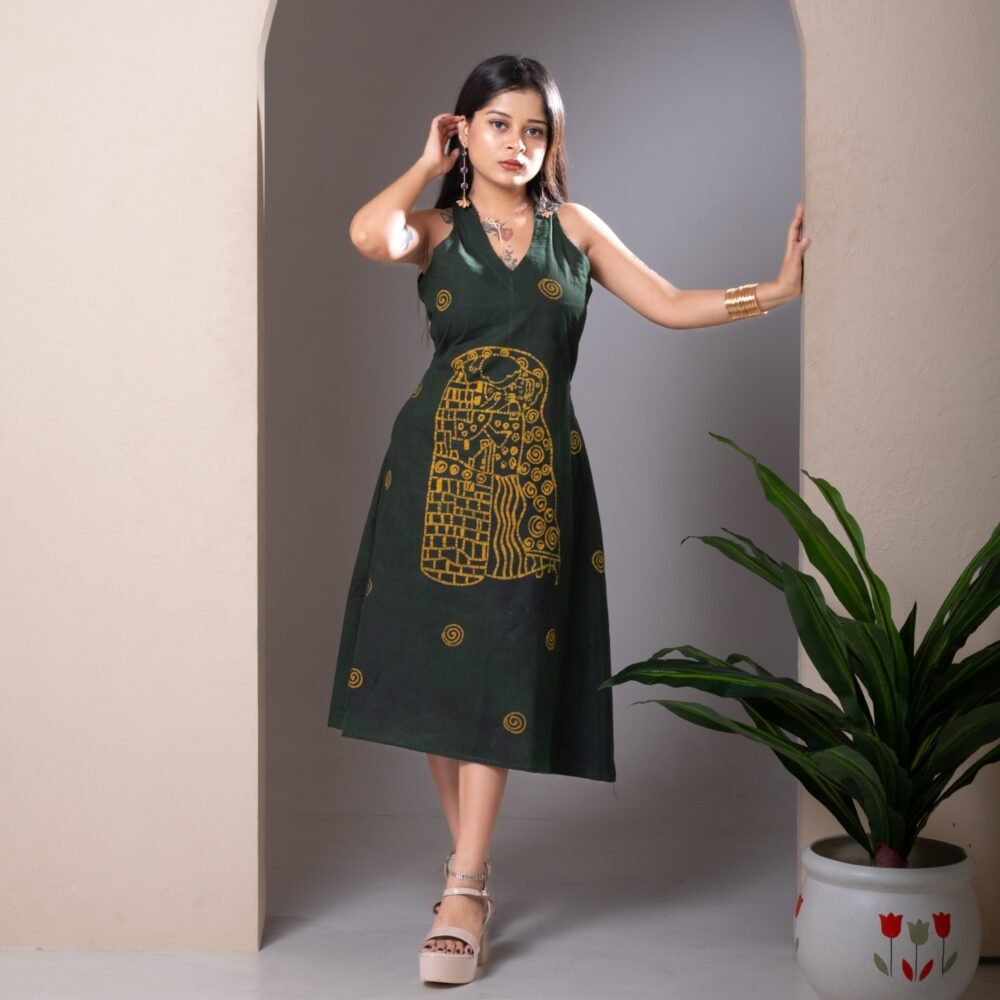 The Kiss by Klimt Batik Art Pure Cotton Belt Dress