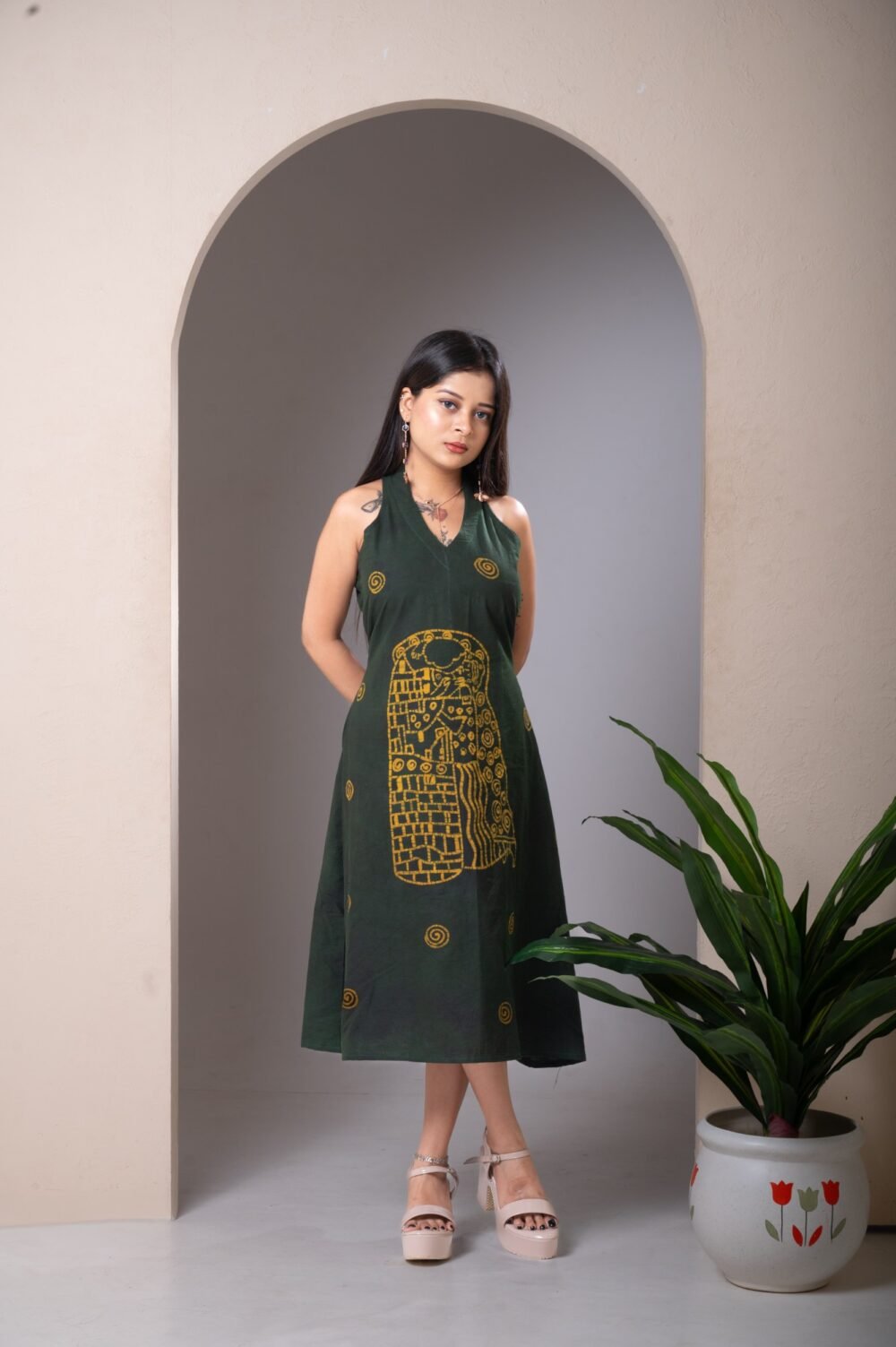 The Kiss by Klimt Batik Art Pure Cotton Belt Dress - Image 5