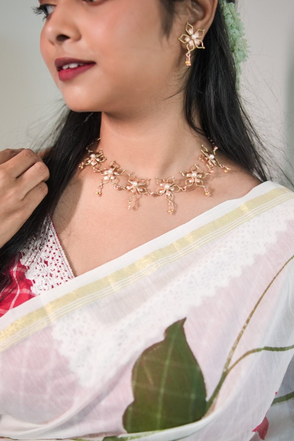 Lotus Hand-painted Pure Chanderi Silk by Cotton Saree - Image 6