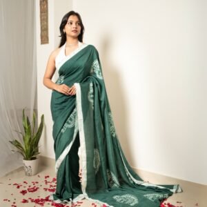Olive Chhau Masks Batik Art in Silk Saree