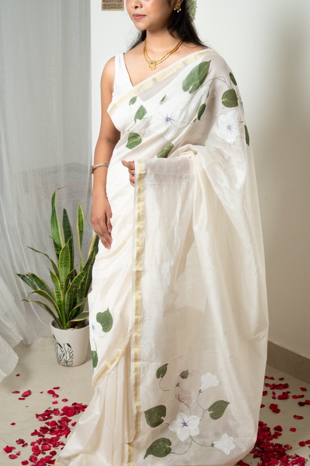 Onam Hand-painted Pure Chanderi Silk by Cotton Saree - Image 4