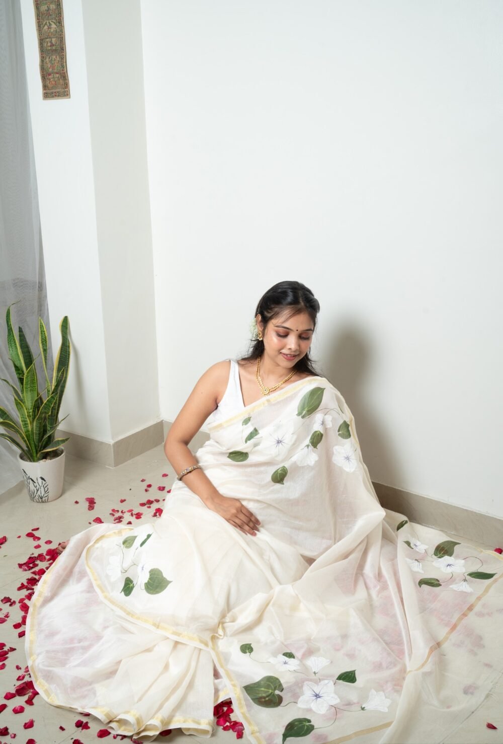 Onam Hand-painted Pure Chanderi Silk by Cotton Saree - Image 5