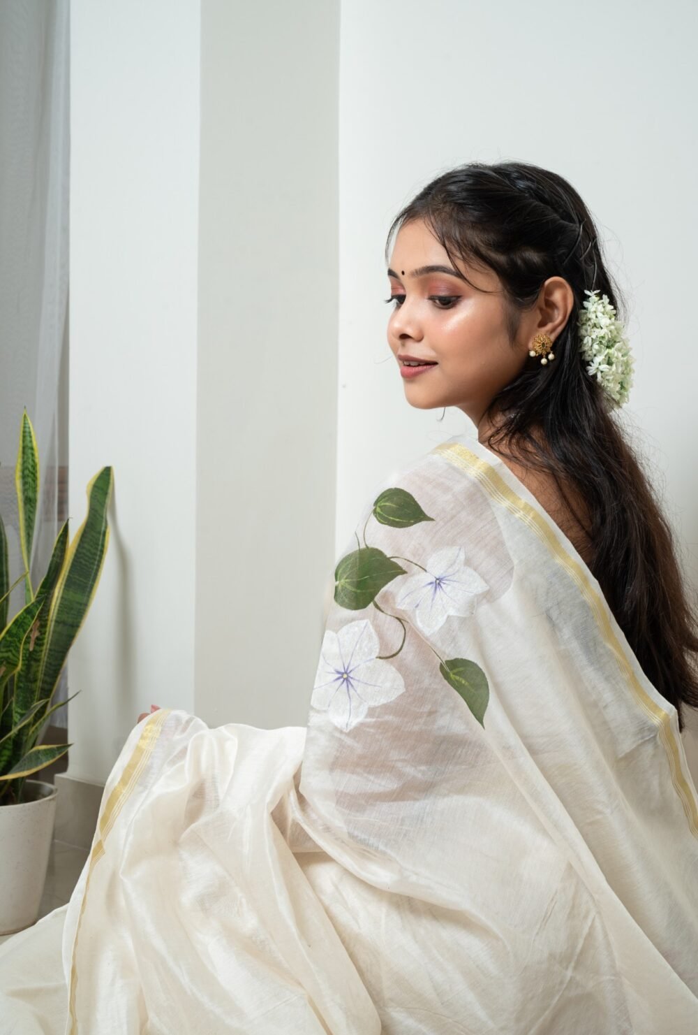 Onam Hand-painted Pure Chanderi Silk by Cotton Saree - Image 6