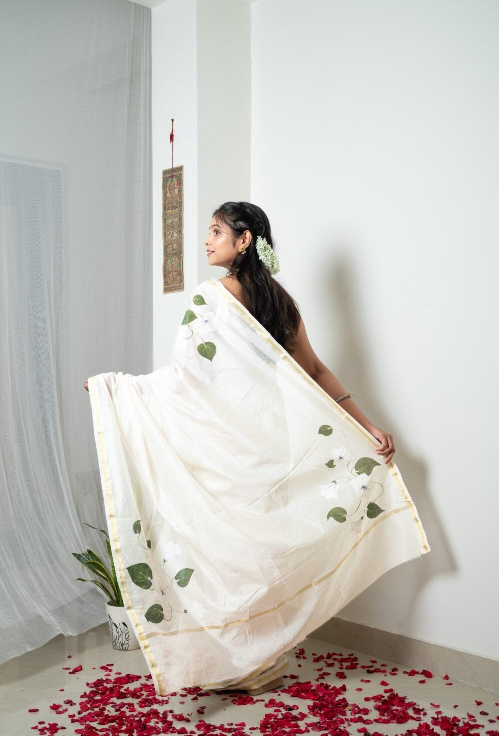 Onam Hand-painted Pure Chanderi Silk by Cotton Saree - Image 2