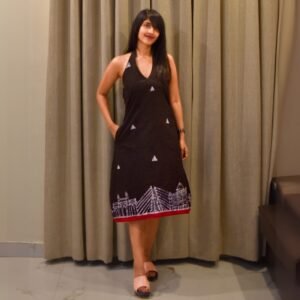 Mumbai Skyline Handpainted Batik Art Pure Cotton Backless Dress