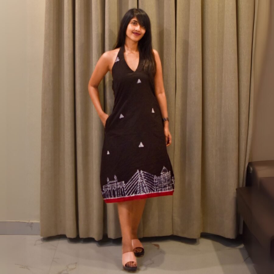 Mumbai Skyline Handpainted Batik Art Pure Cotton Backless Dress