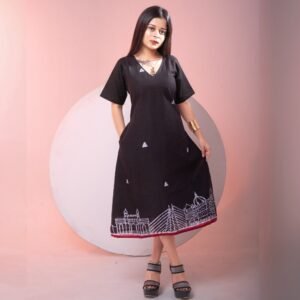 Mumbai Batik Art Pure Cotton Black Sleeves Dress