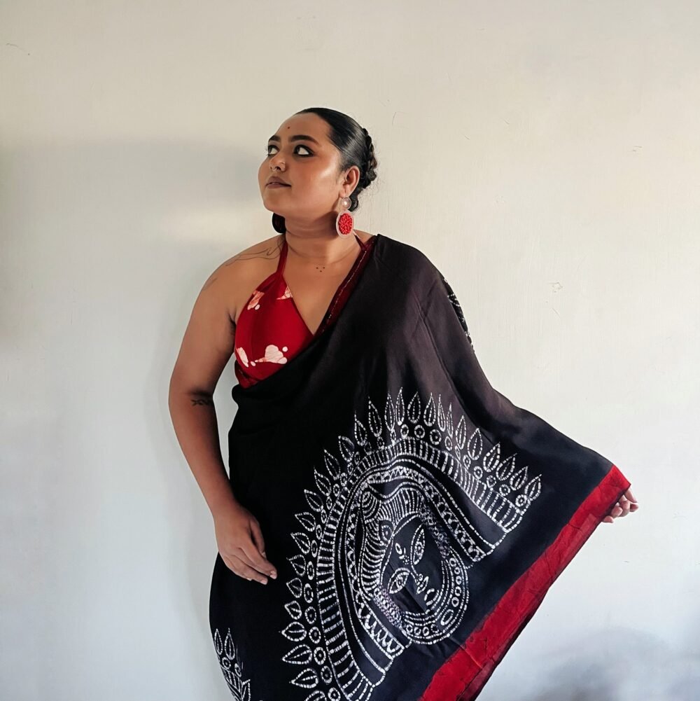 Chhau Batik Art in Silk Black Saree