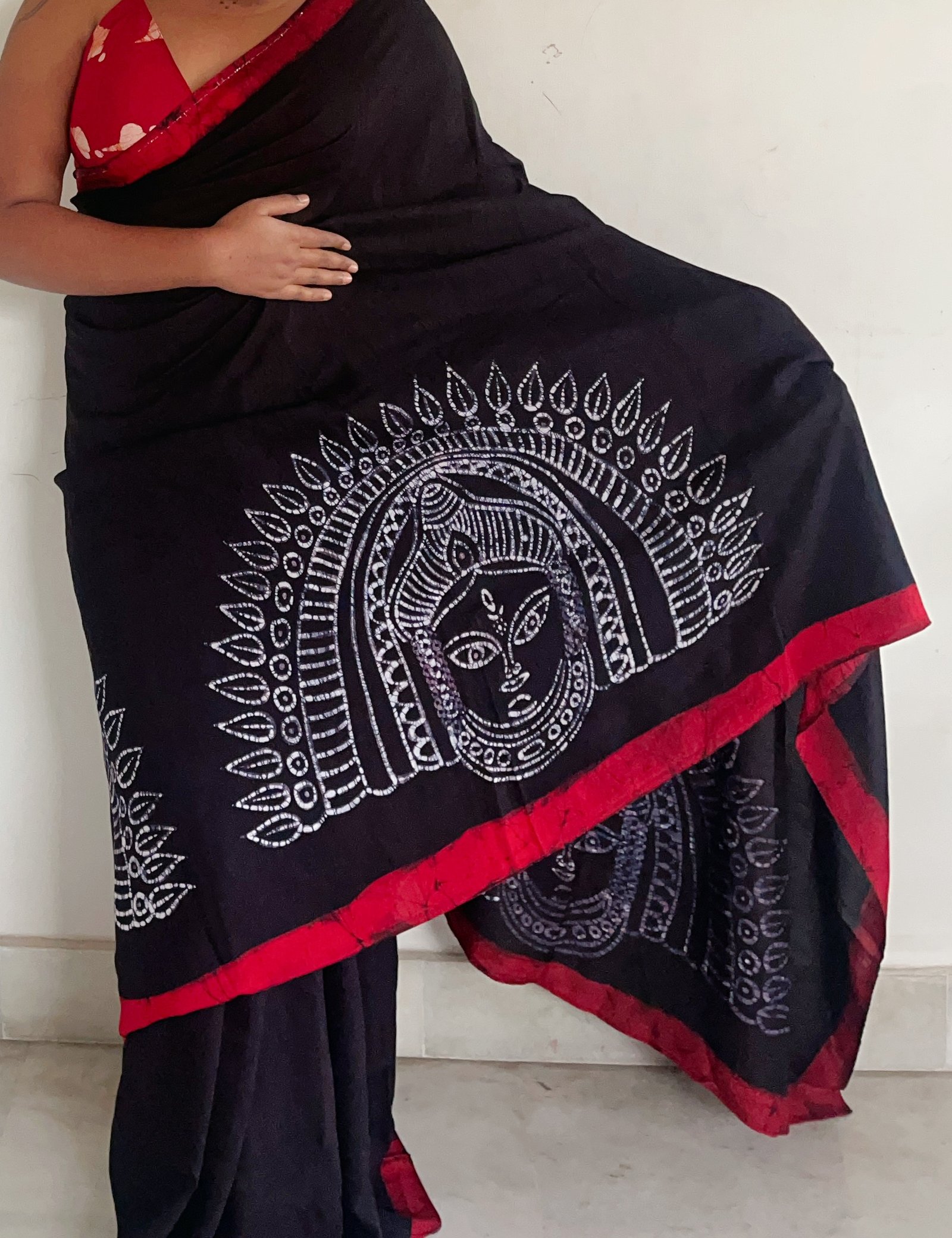 Chhau Batik Art in Silk Black Saree - Image 5