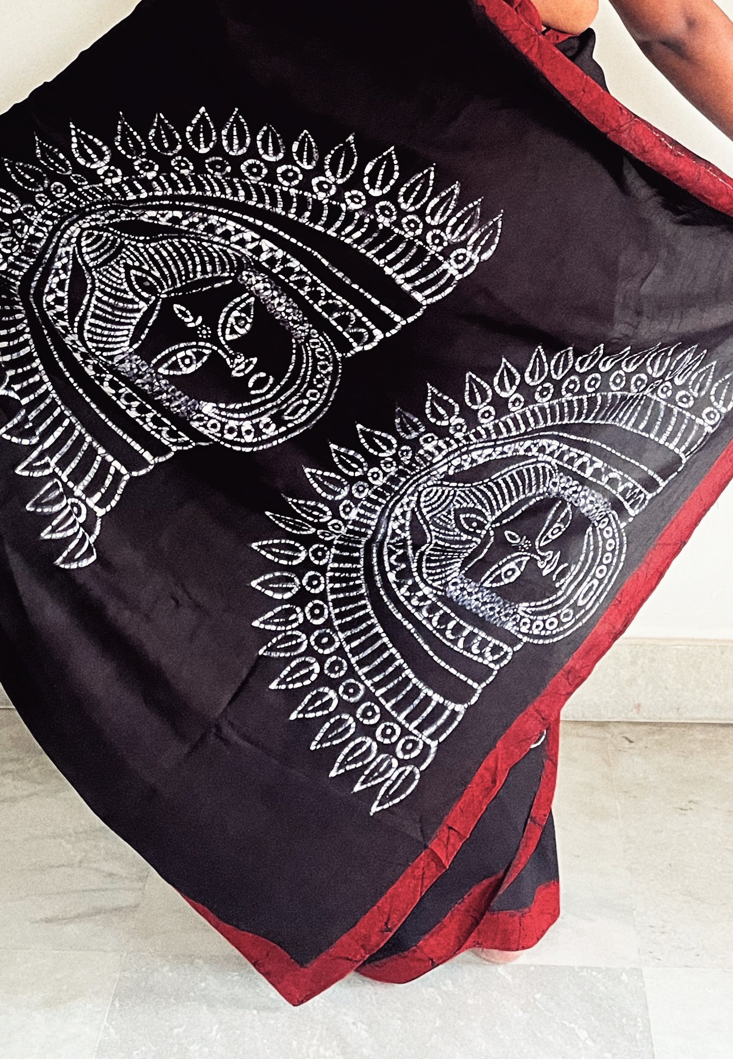 Chhau Batik Art in Silk Black Saree - Image 6