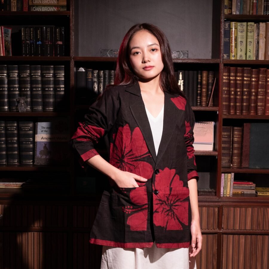 Hibiscus Black Hand Batik Pure Cotton Light Jacket