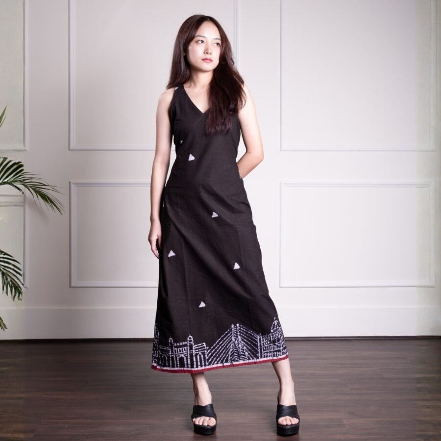 Mumbai Hand Batik Pure Cotton Long Belt Dress