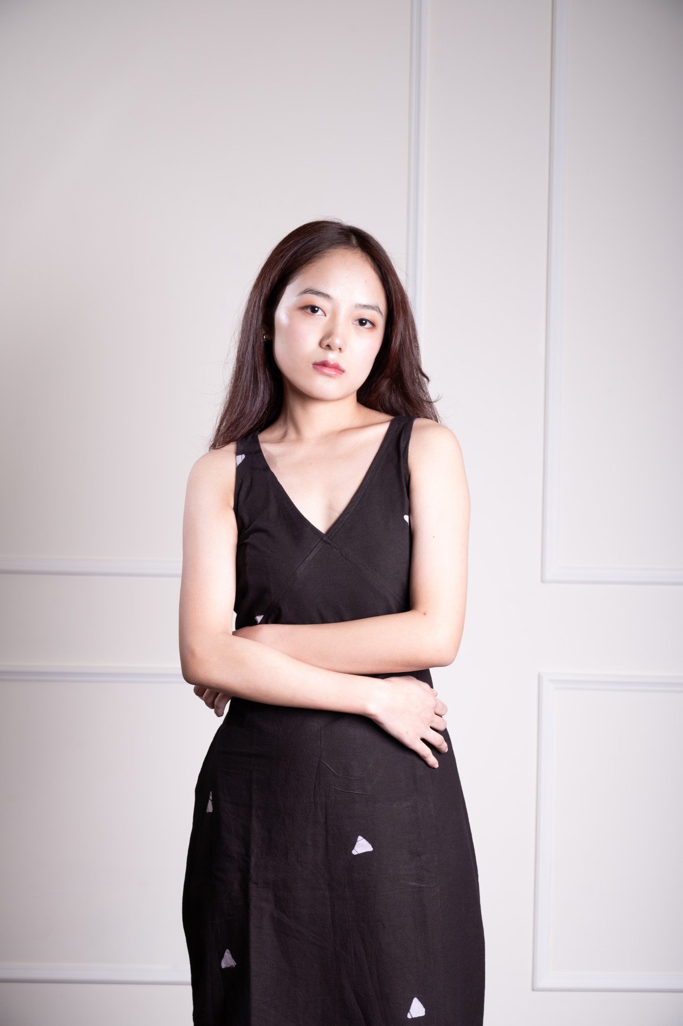 Mumbai Hand Batik Pure Cotton Black Long Belt Dress - Image 3