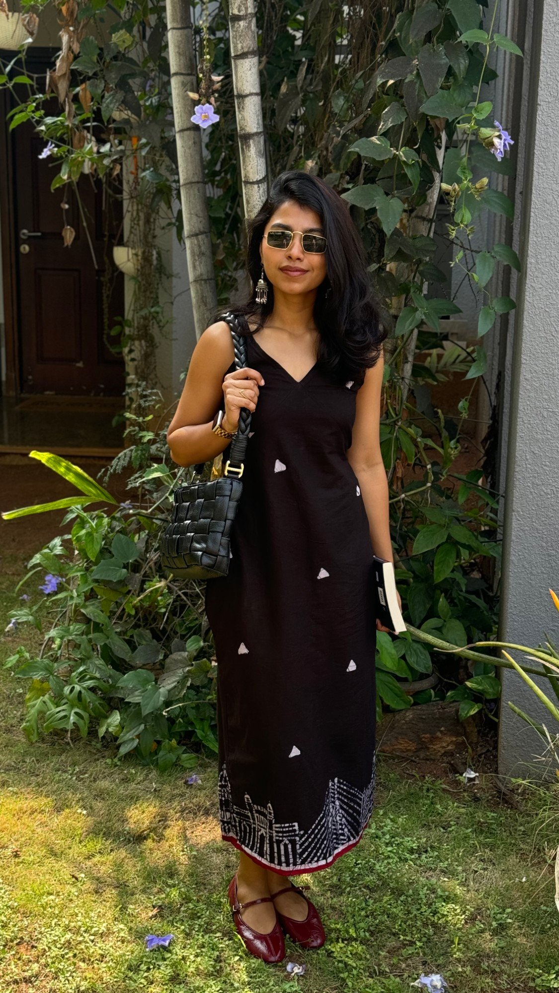 Mumbai Hand Batik Pure Cotton Black Long Belt Dress - Image 2