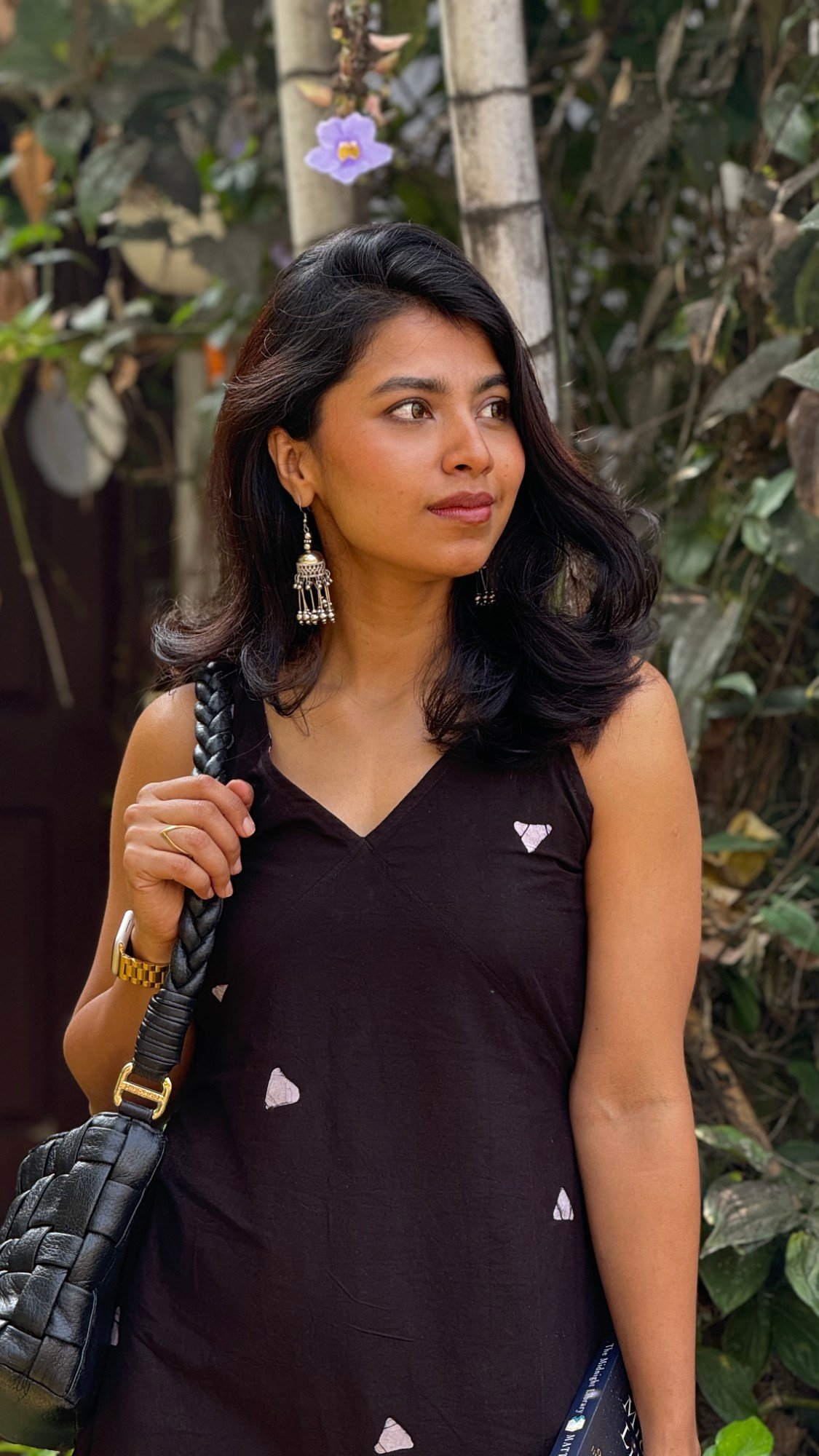 Mumbai Hand Batik Pure Cotton Black Long Belt Dress - Image 3