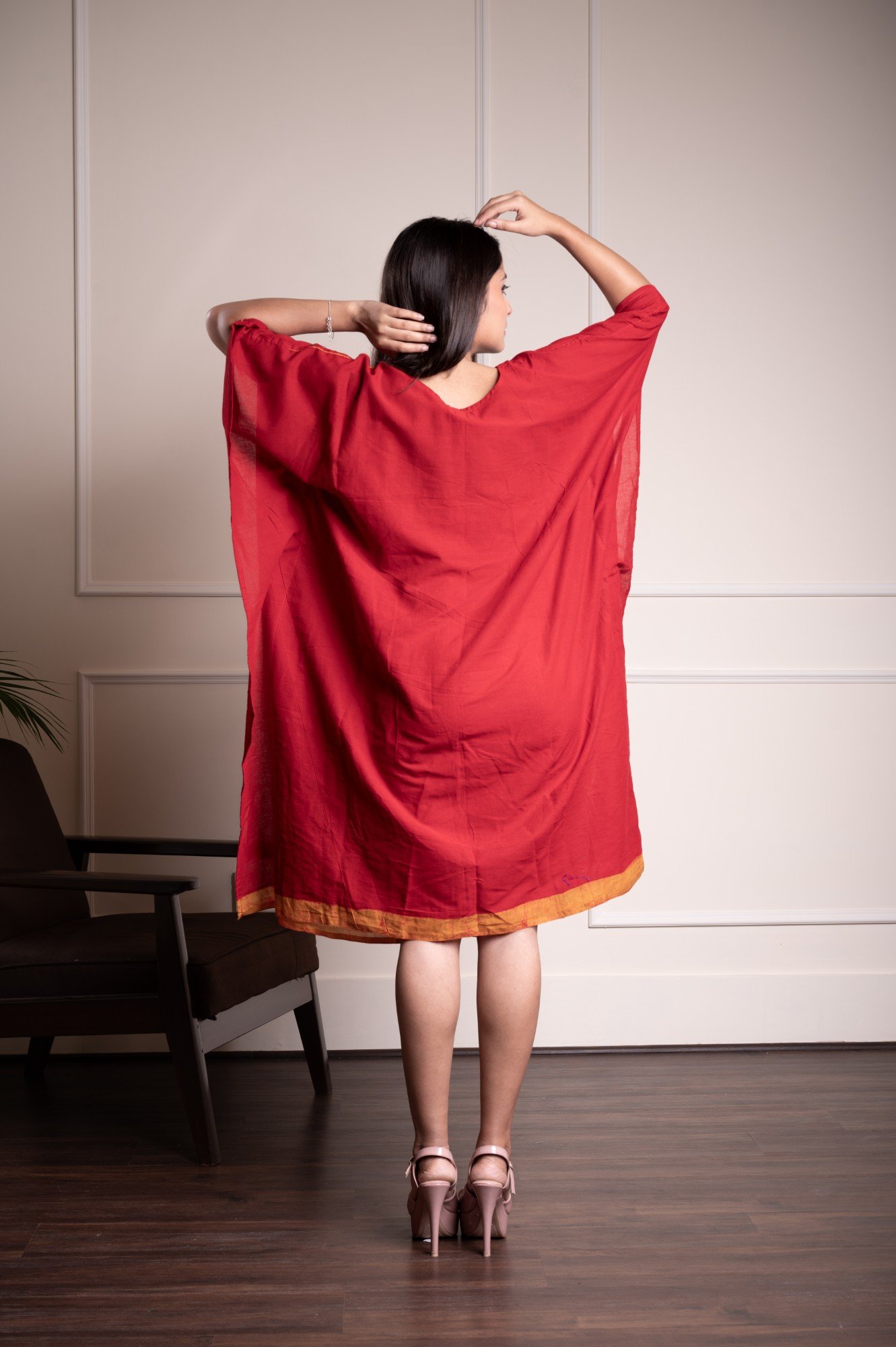 Red Chhau Masks Hand Batik Pure Cotton Kaftan - Image 5