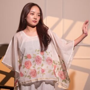 Roses Hand Painted Chanderi Kaftan Top