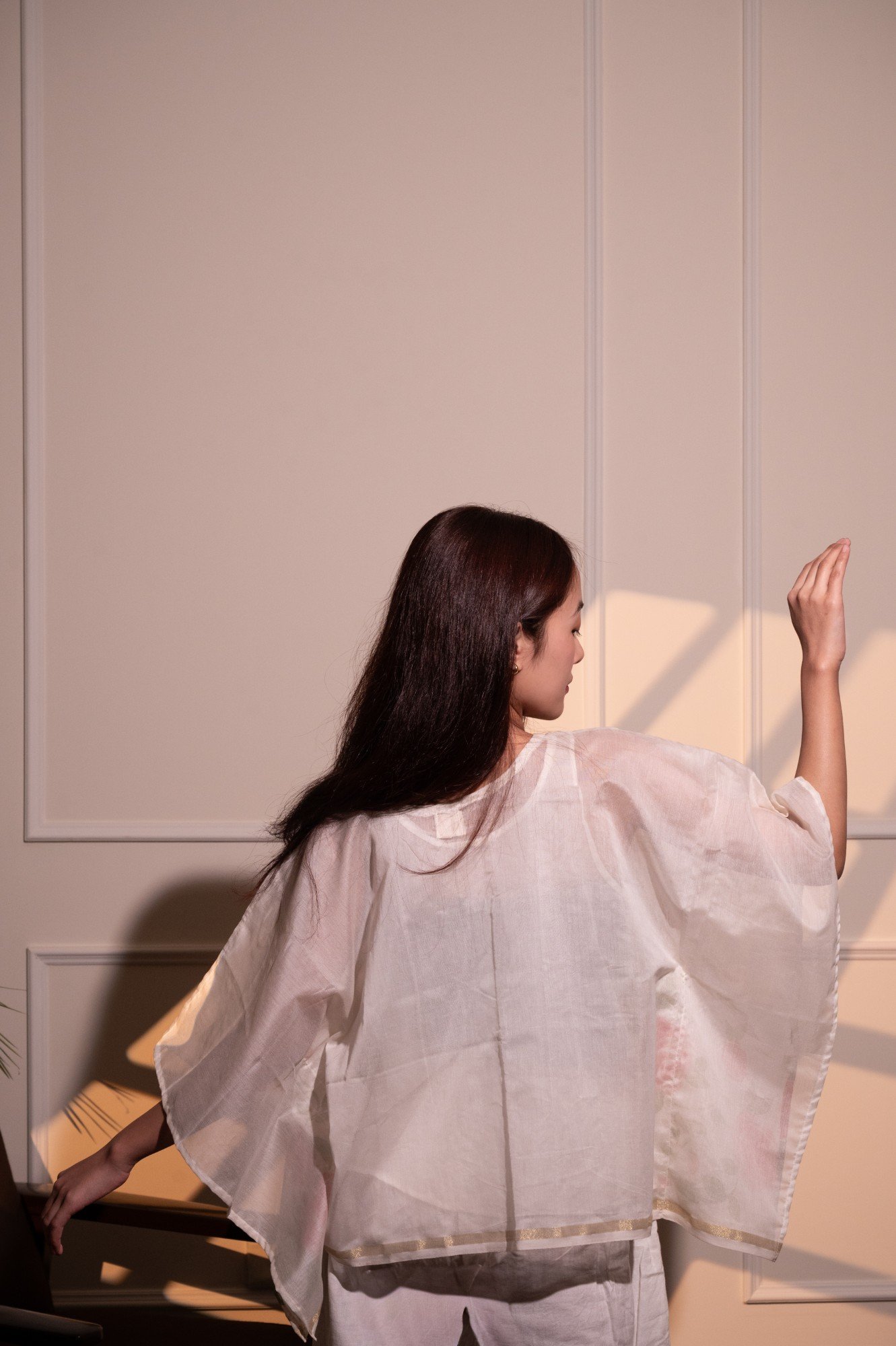 Roses Hand Painted Chanderi Kaftan Top - Image 4