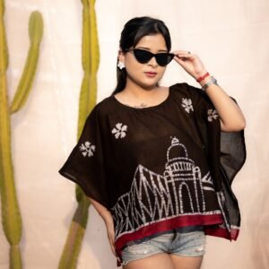 Kolkata Hand Batik Pure Cotton Crop Kaftan (Black)