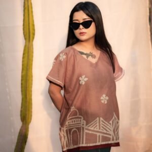 Kolkata Hand-painted Batik Art Pure Cotton Anti-fit Top (Chandan)