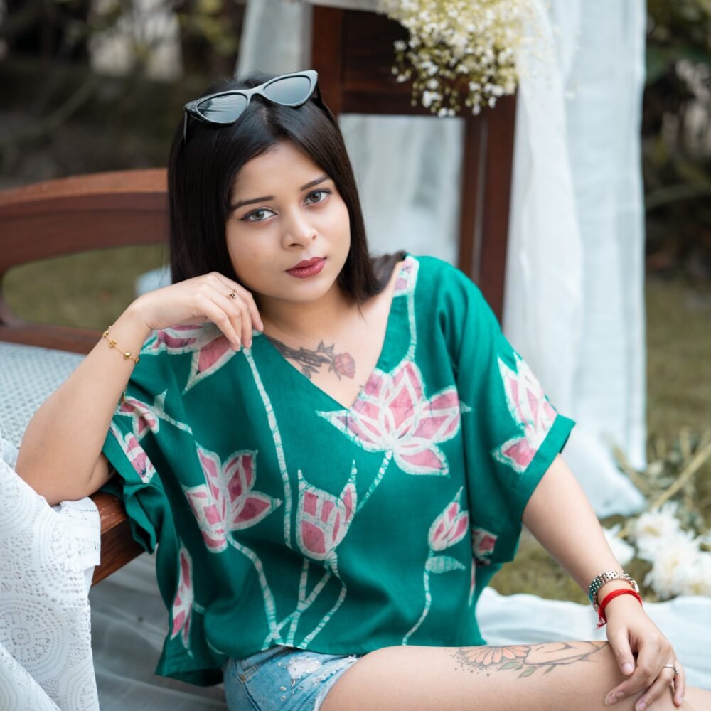 Lotus Garden Hand-painted Batik Silk by Cotton Crop Top