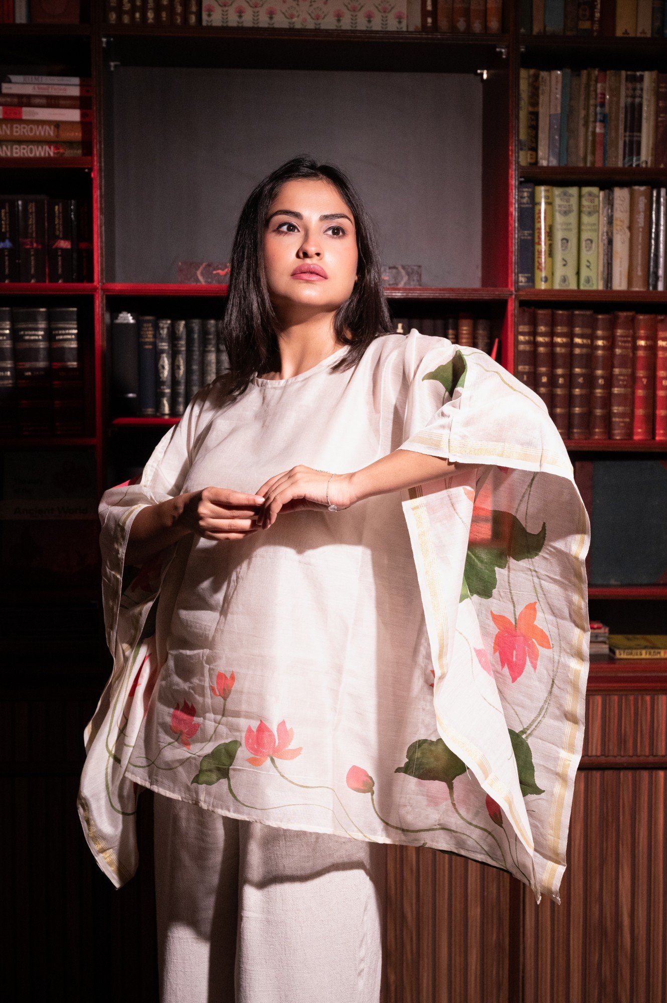 Lotus Handpainted Pure Silk Chanderi Short Kaftan - Image 4