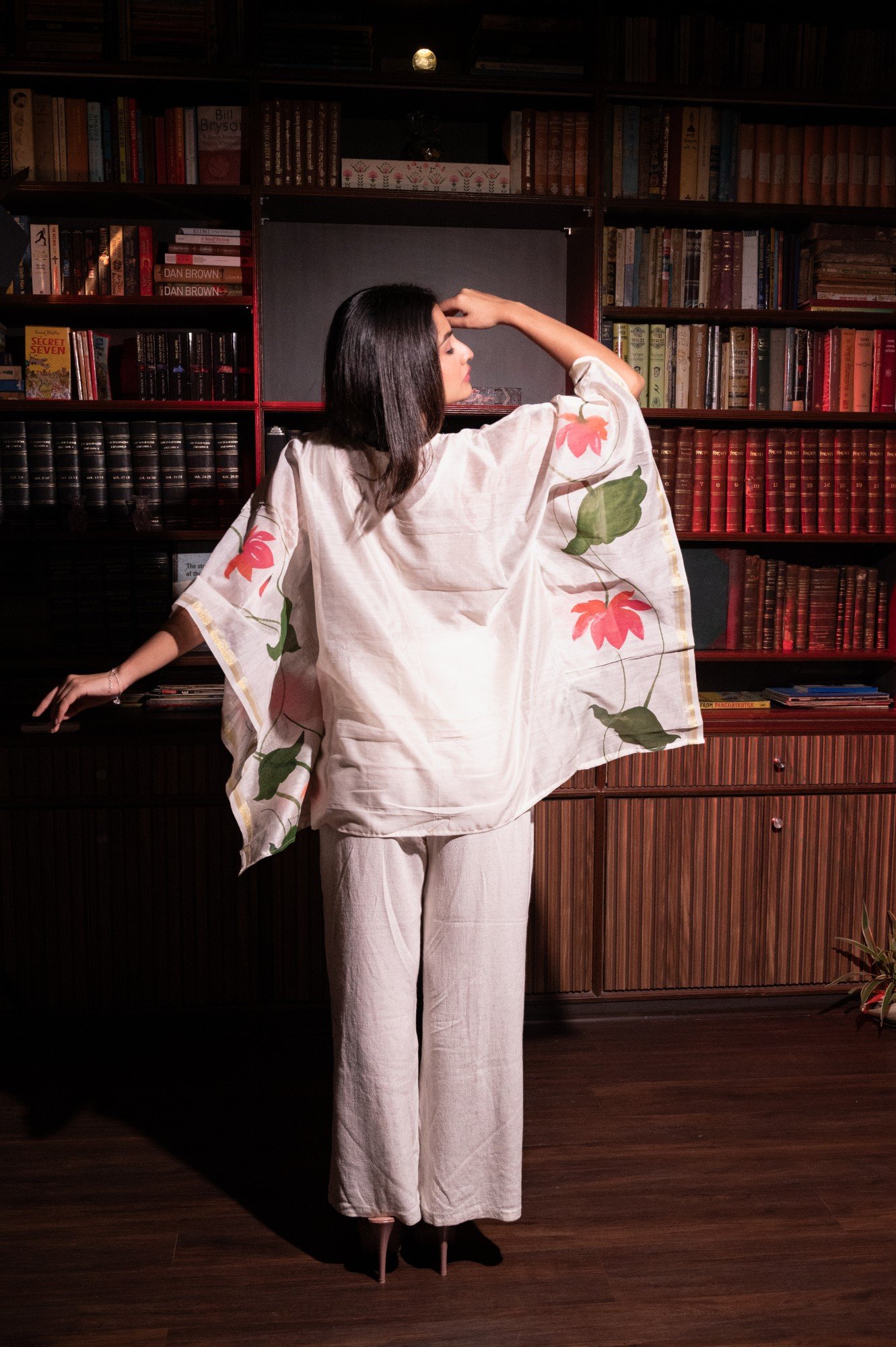 Lotus Handpainted Pure Silk Chanderi Short Kaftan - Image 5