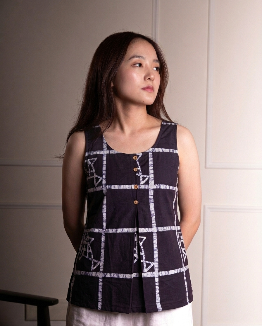 Fish & Checks Batik Art Pure Cotton Top - Image 2