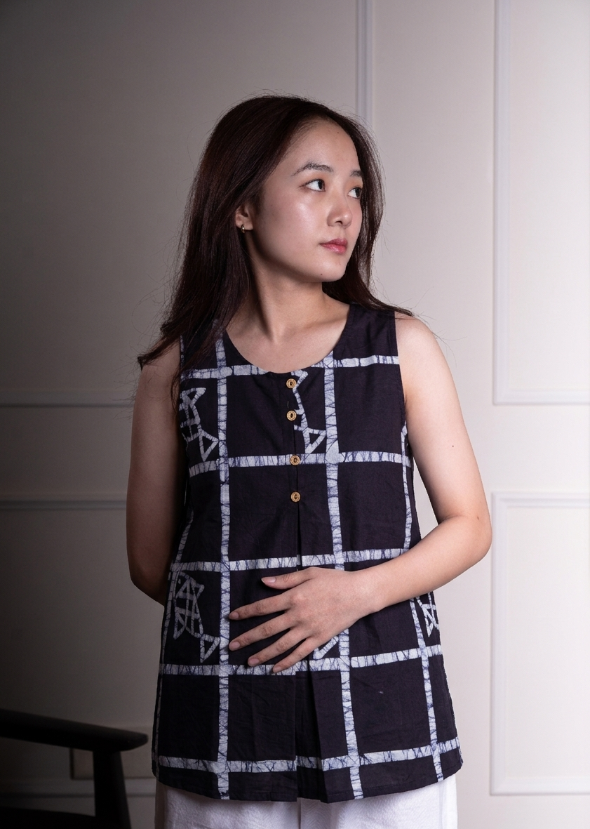 Fish & Checks Batik Art Pure Cotton Top - Image 4