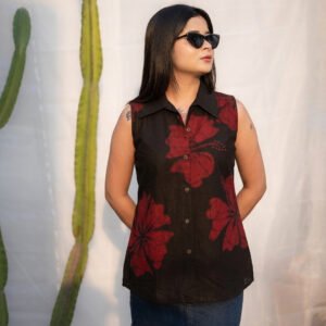 Hibiscus Black Pure Cotton Hand Batik Shirt