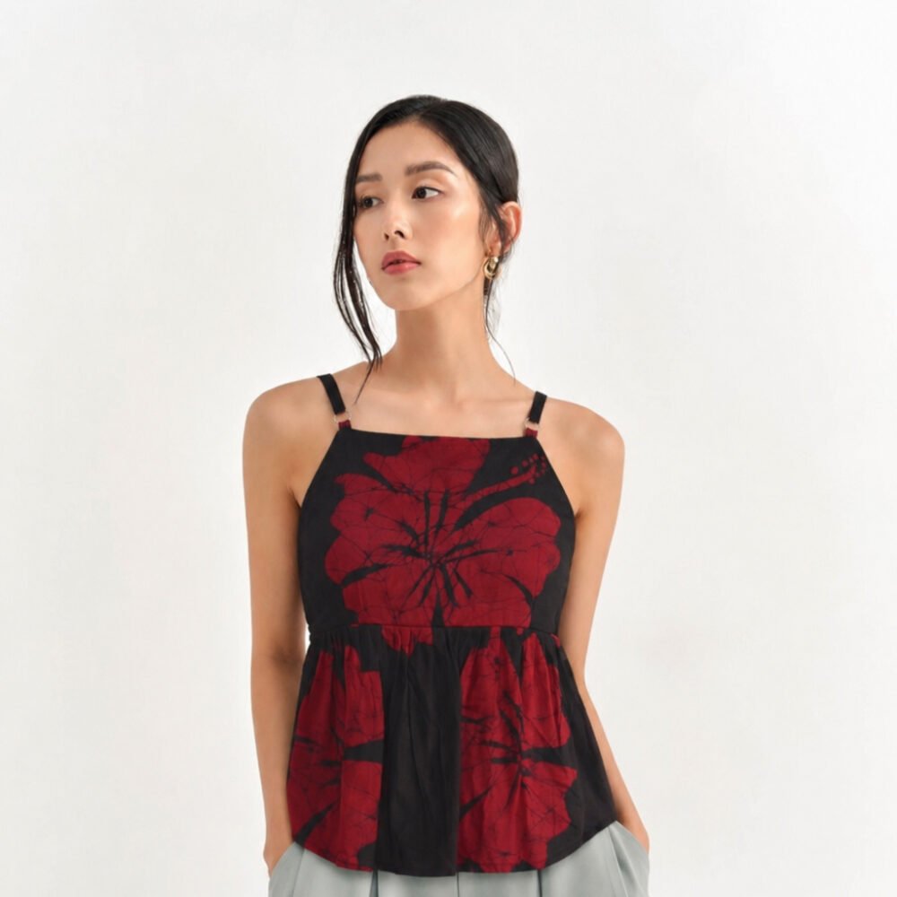 Hibiscus Black Pure Cotton Noodles Strap Top