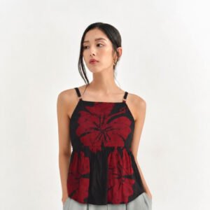 Hibiscus Black Pure Cotton Noodles Strap Top