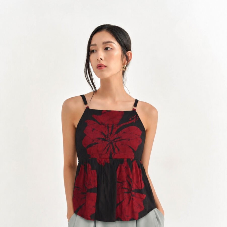 Hibiscus Black Pure Cotton Noodles Strap Top