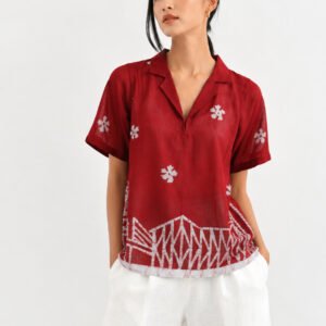 Kolkata Red Pure Cotton Collared Top