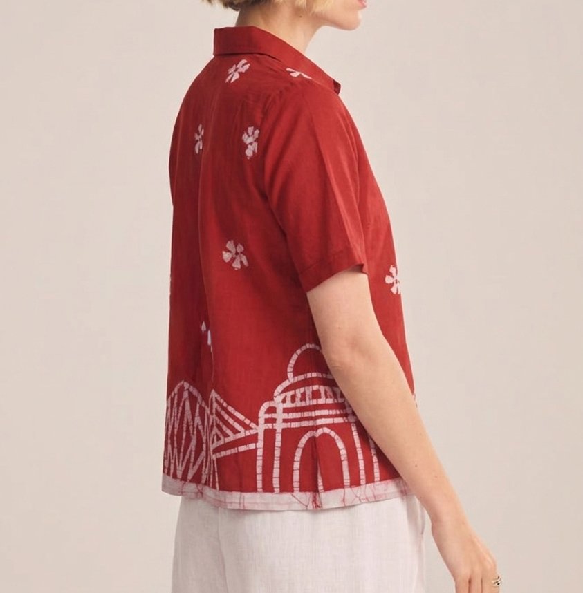 Kolkata Red Pure Cotton Collared Top - Image 4