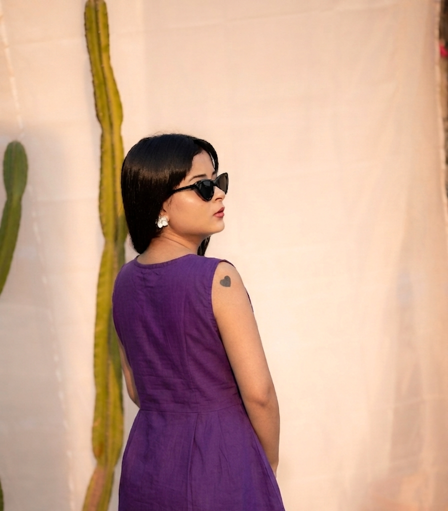 Purple floral Hand Batik Pure Cotton Top - Image 4