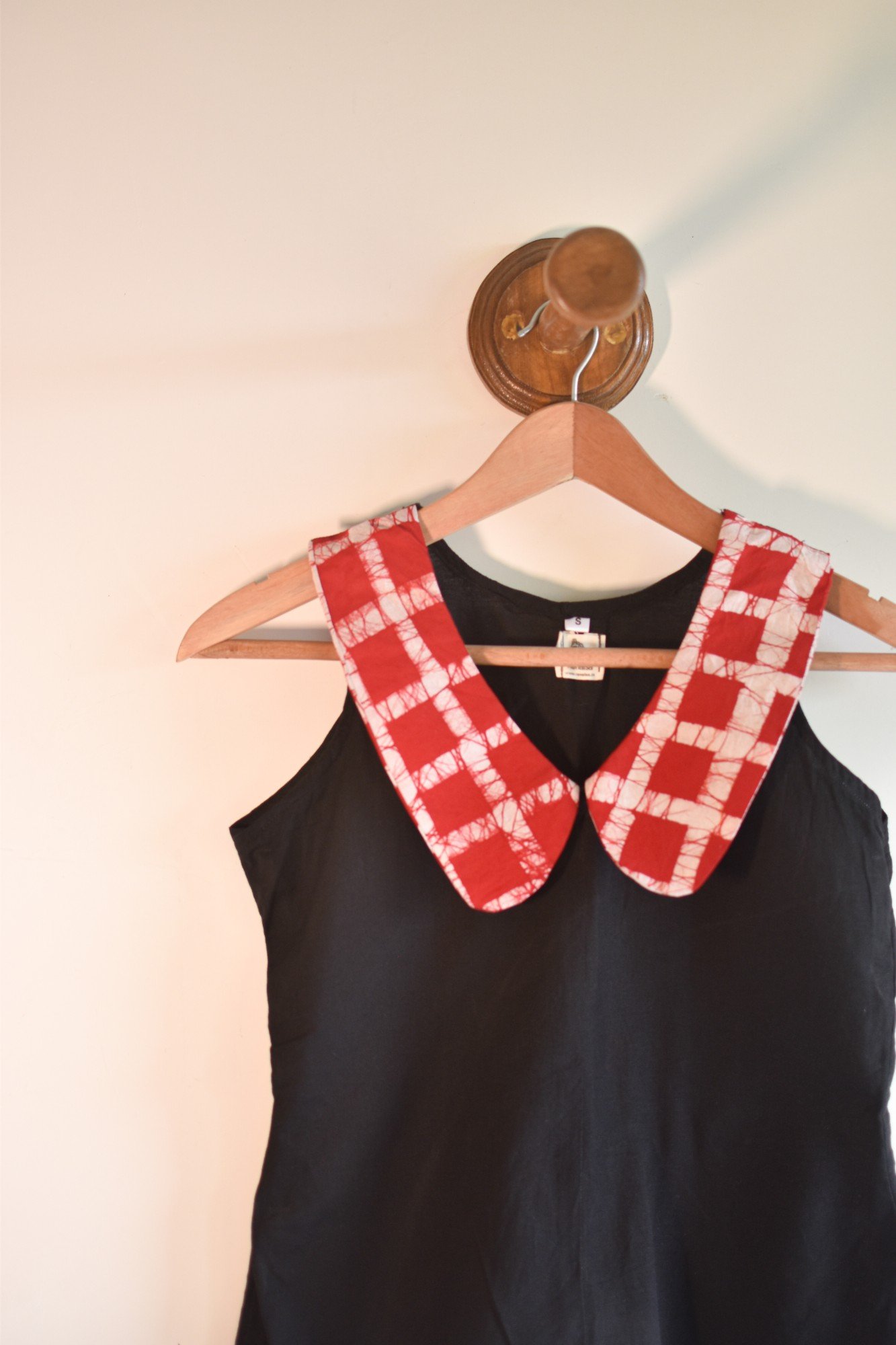 Red Batik Checks Collar Black Pure Cotton Top - Image 3