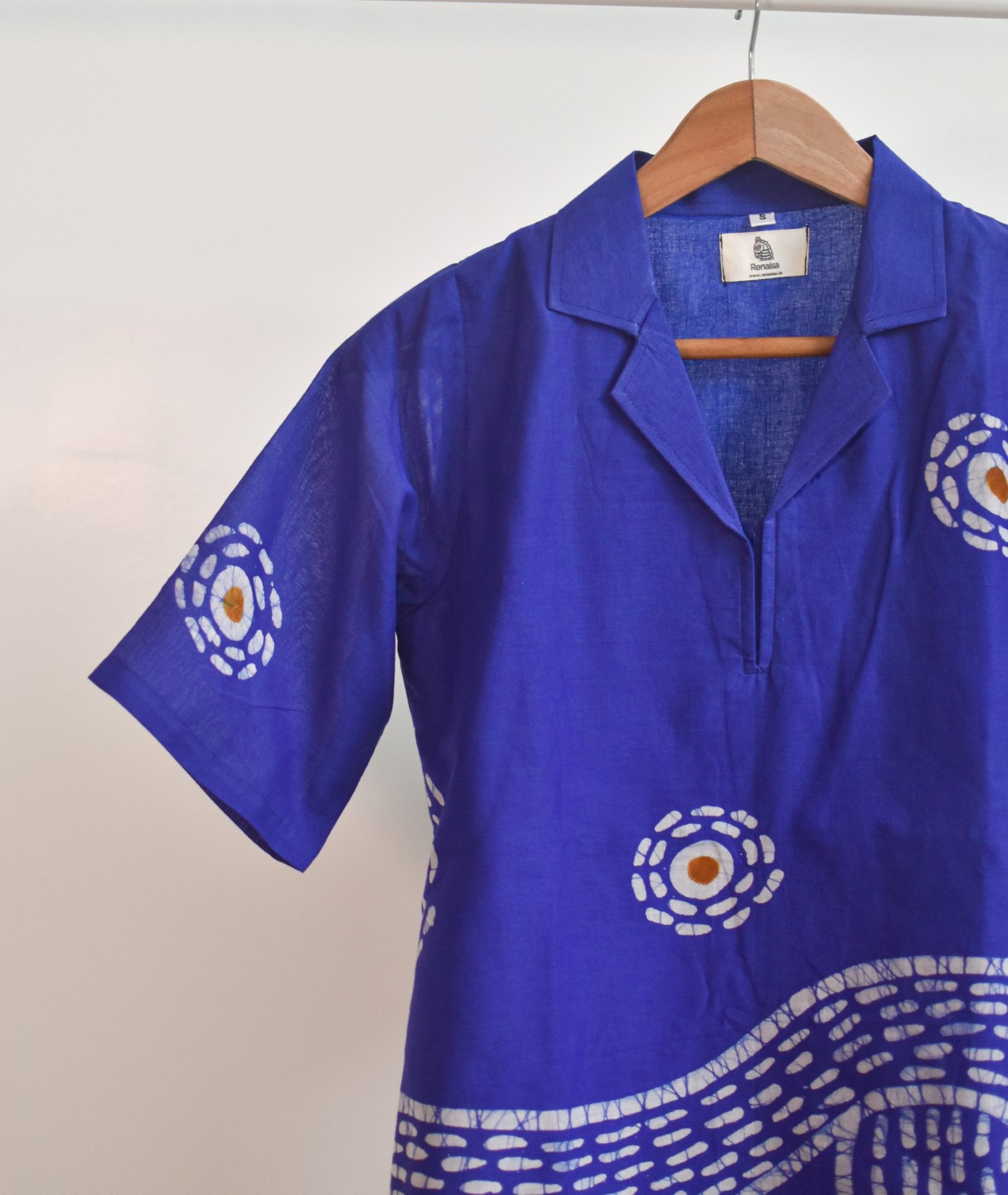 Starry Night Blue Batik Art Pure Cotton Collared Top - Image 3